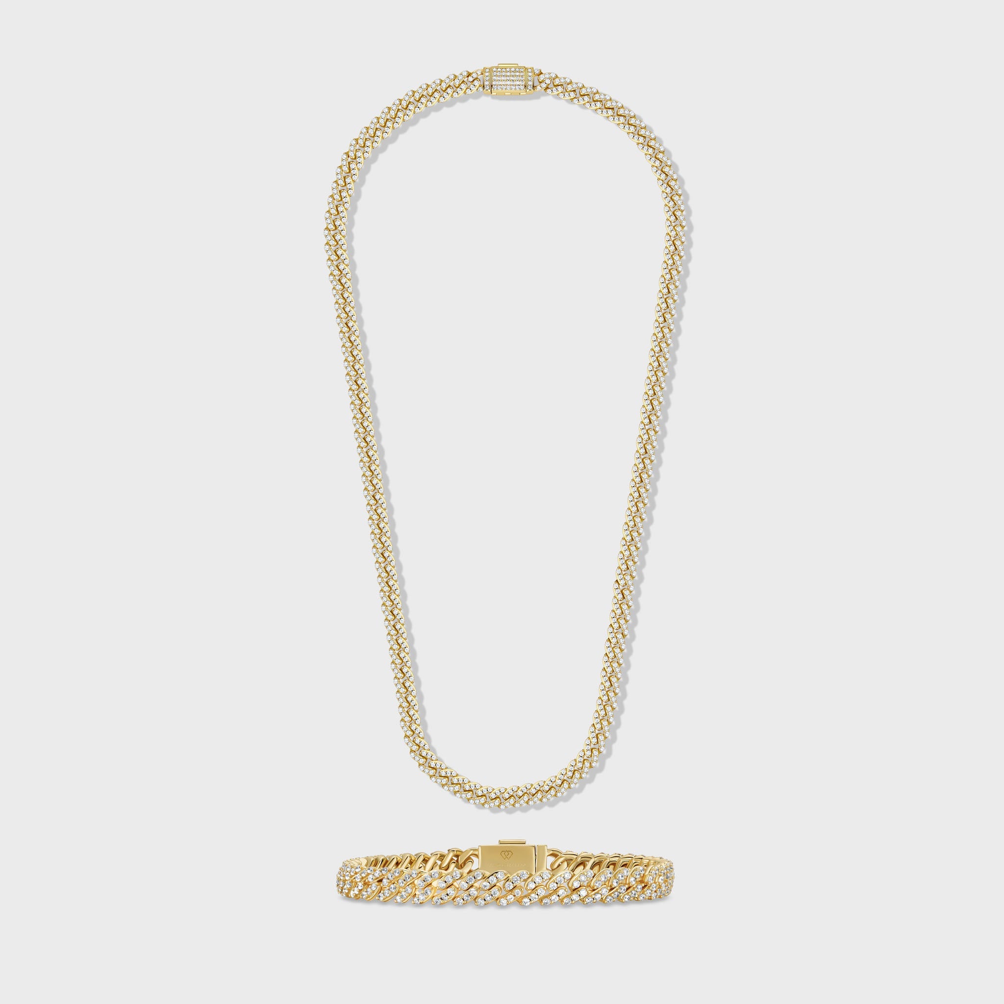 Gold 8mm Cuban Chain Set for Women - Necklace & Bracelet