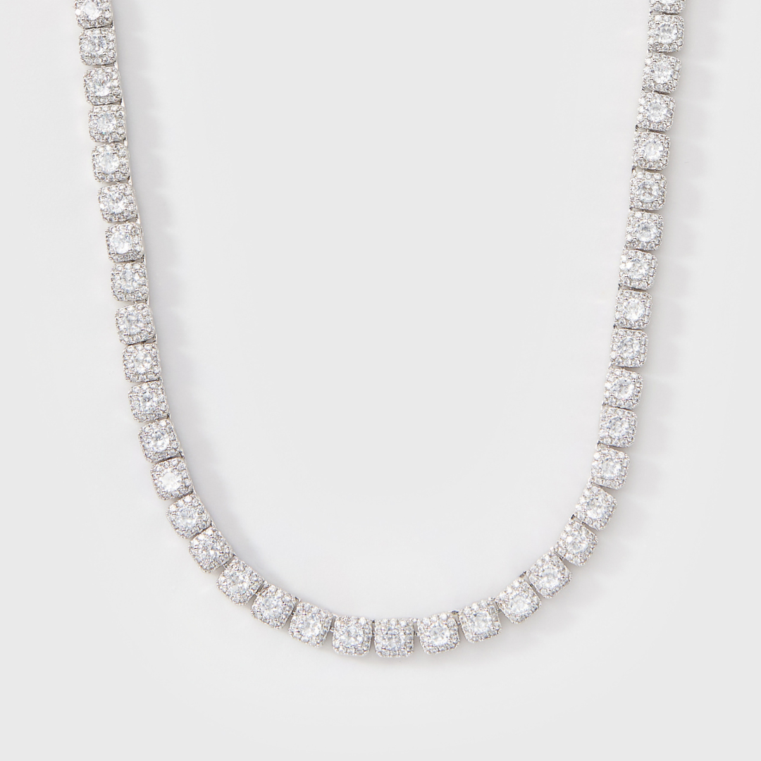 Silver 5mm Women's Micro Clustered Tennis Necklace