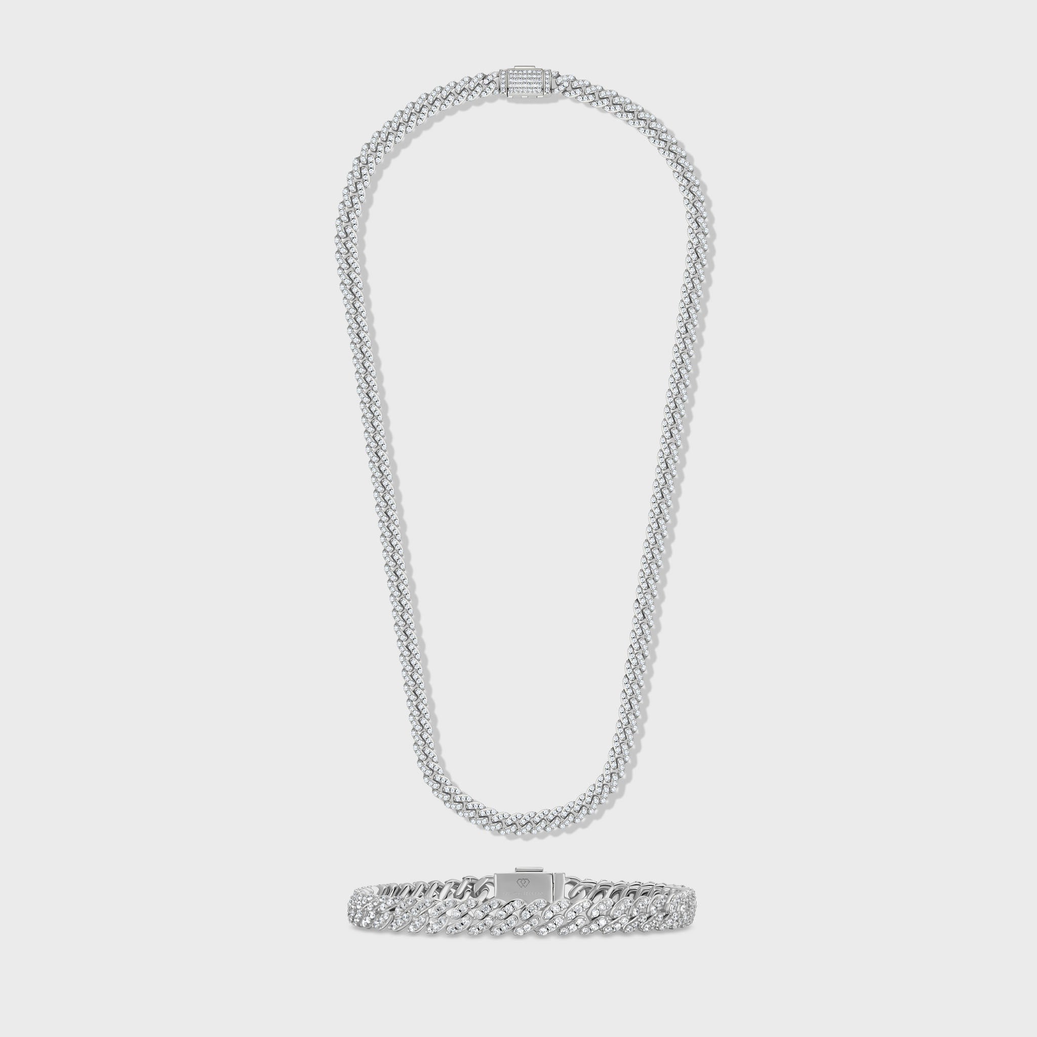 Silver 8mm Cuban Chain Set for Women