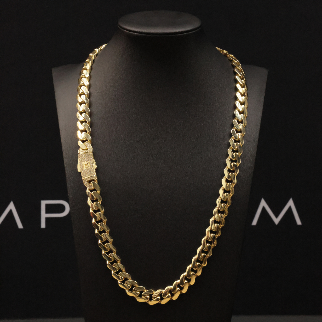 11mm Solid Gold Cuban Link Chain for Men