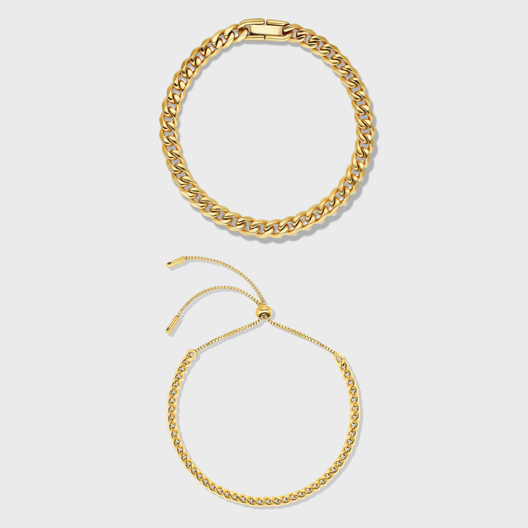 Gold Franco & Cuban Bracelet Stack for Women
