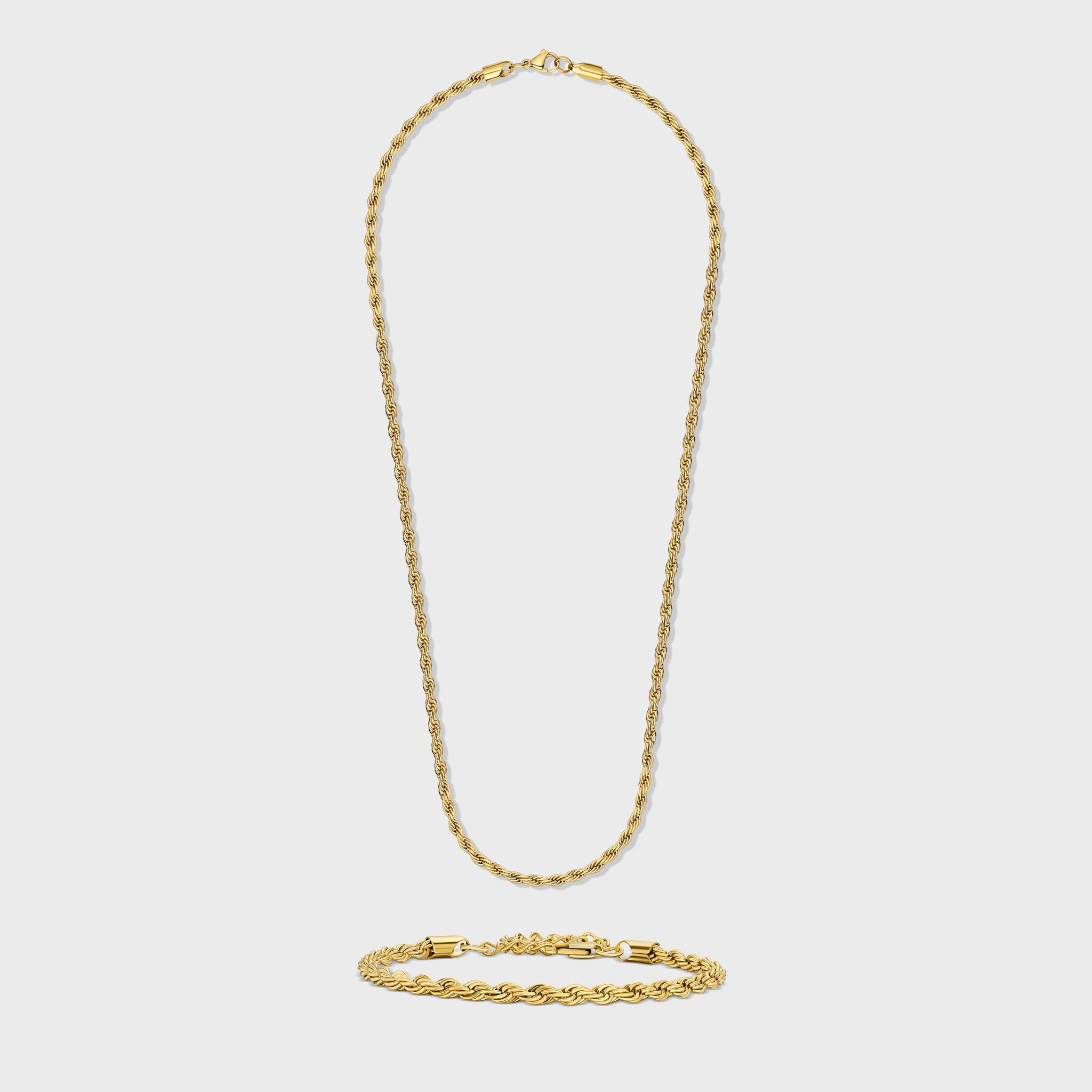 4mm Gold Rope Chain & Bracelet Set for Women