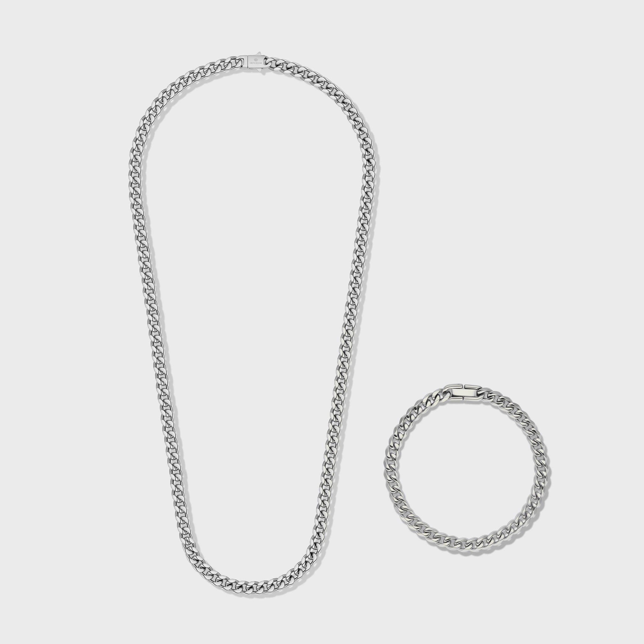 5mm Silver Cuban Link Chain & Bracelet Set for Women