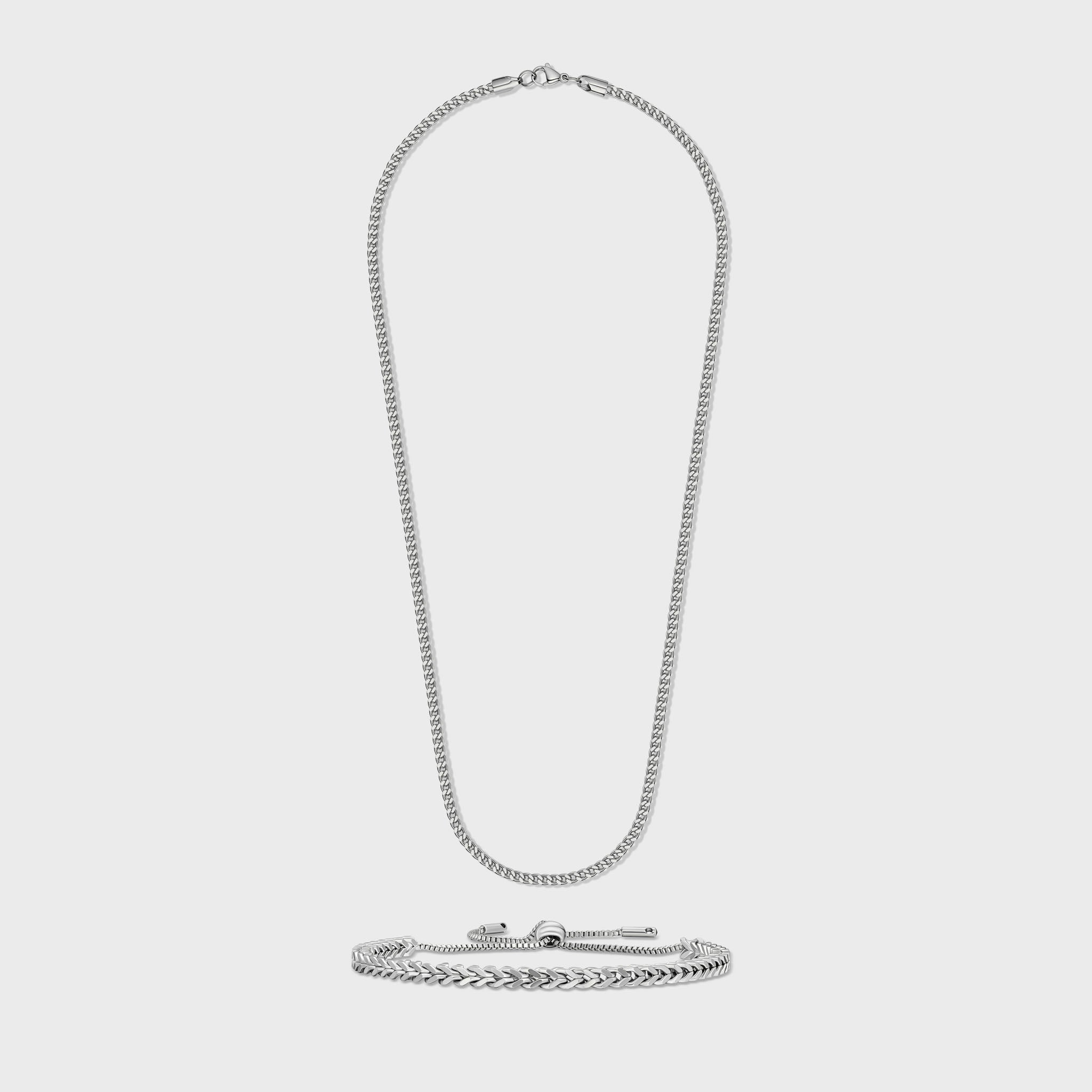 Silver Franco Chain & Bracelet Set for Women - 3mm