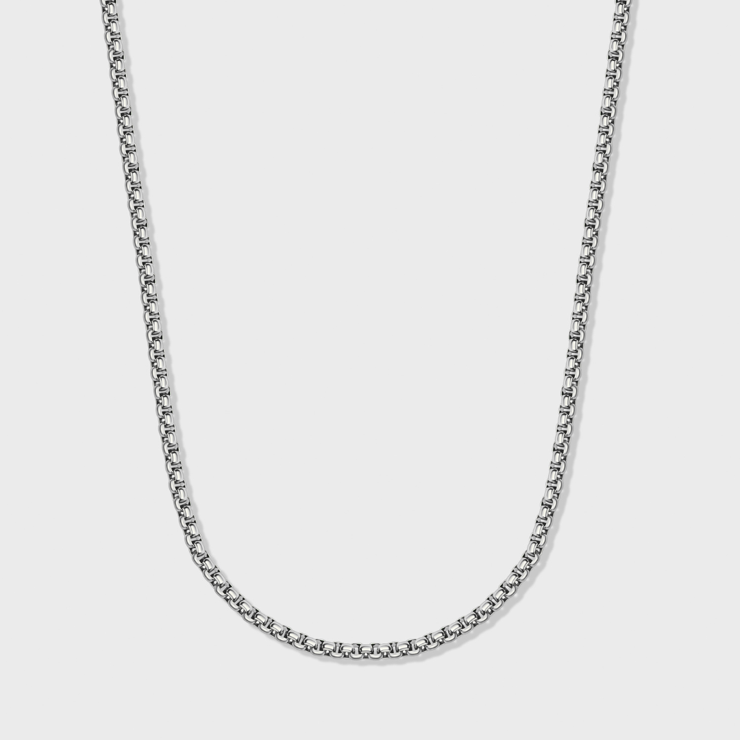 3mm Silver Round Box Chain Necklace