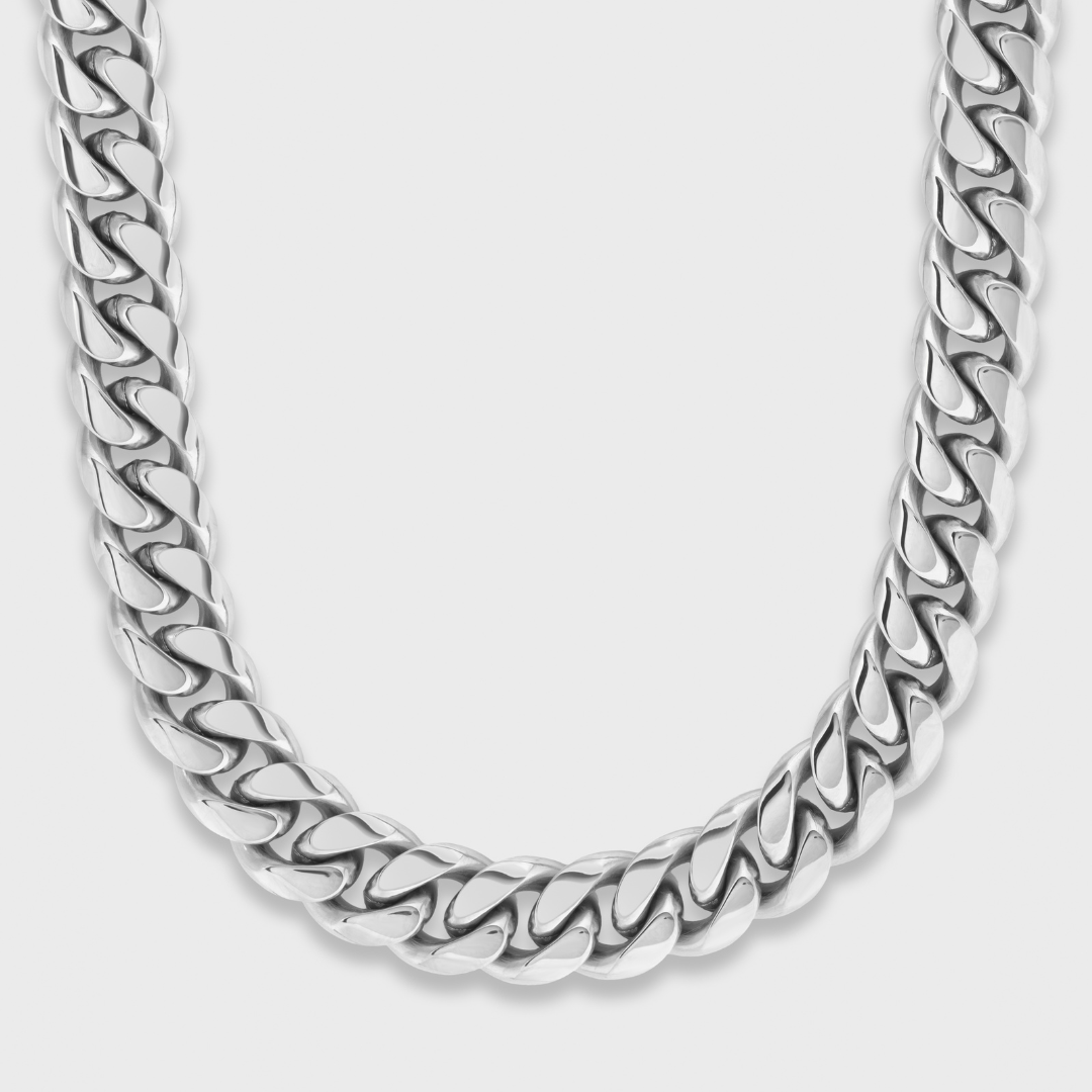 12mm Silver Cuban Link Chain for Men