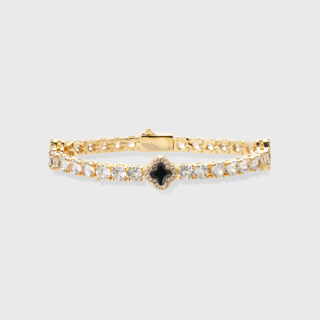 Gold Black Clover Tennis Bracelet - 4mm Elegance