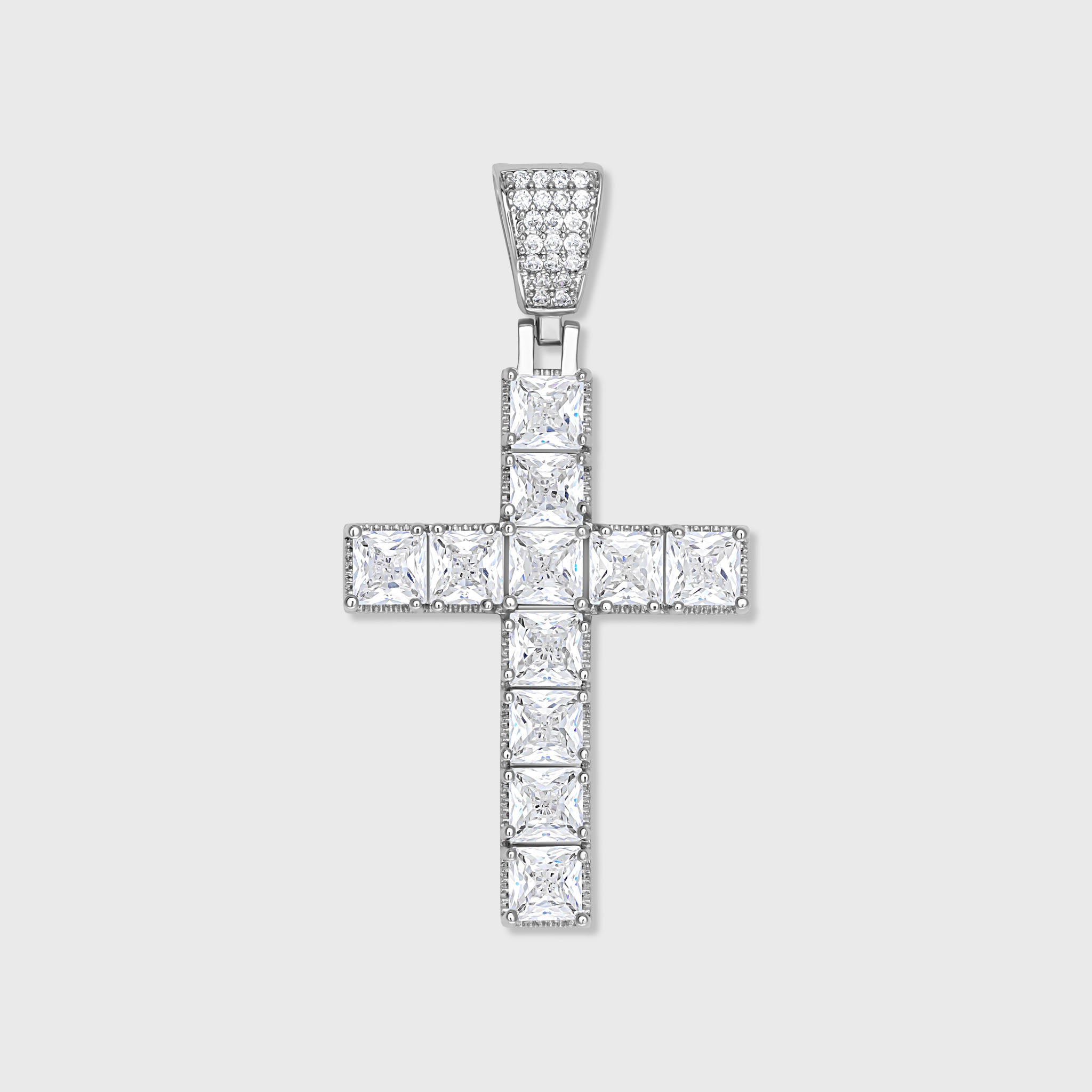 Princess Cut Diamond Cross Pendant in Sterling Silver