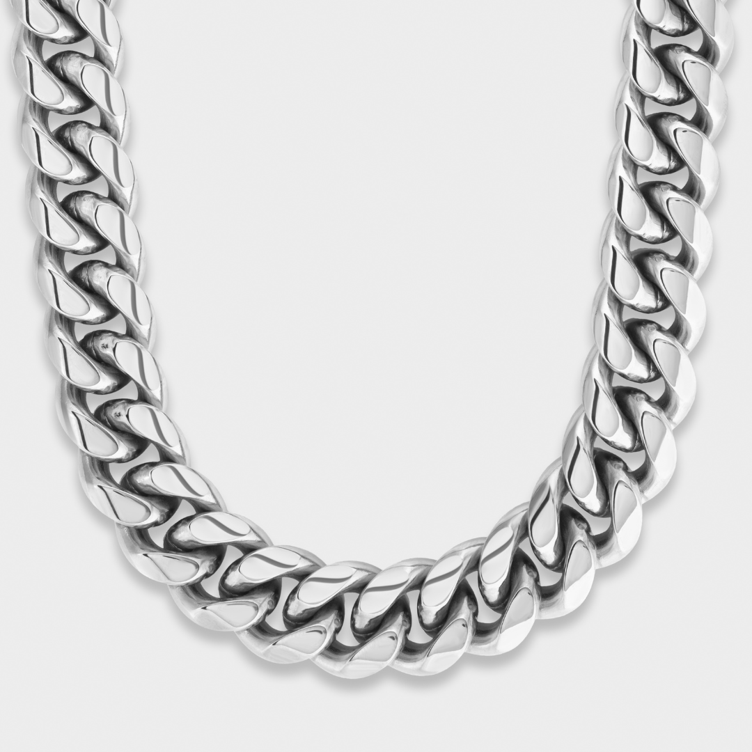 16mm Silver Cuban Link Chain for Men