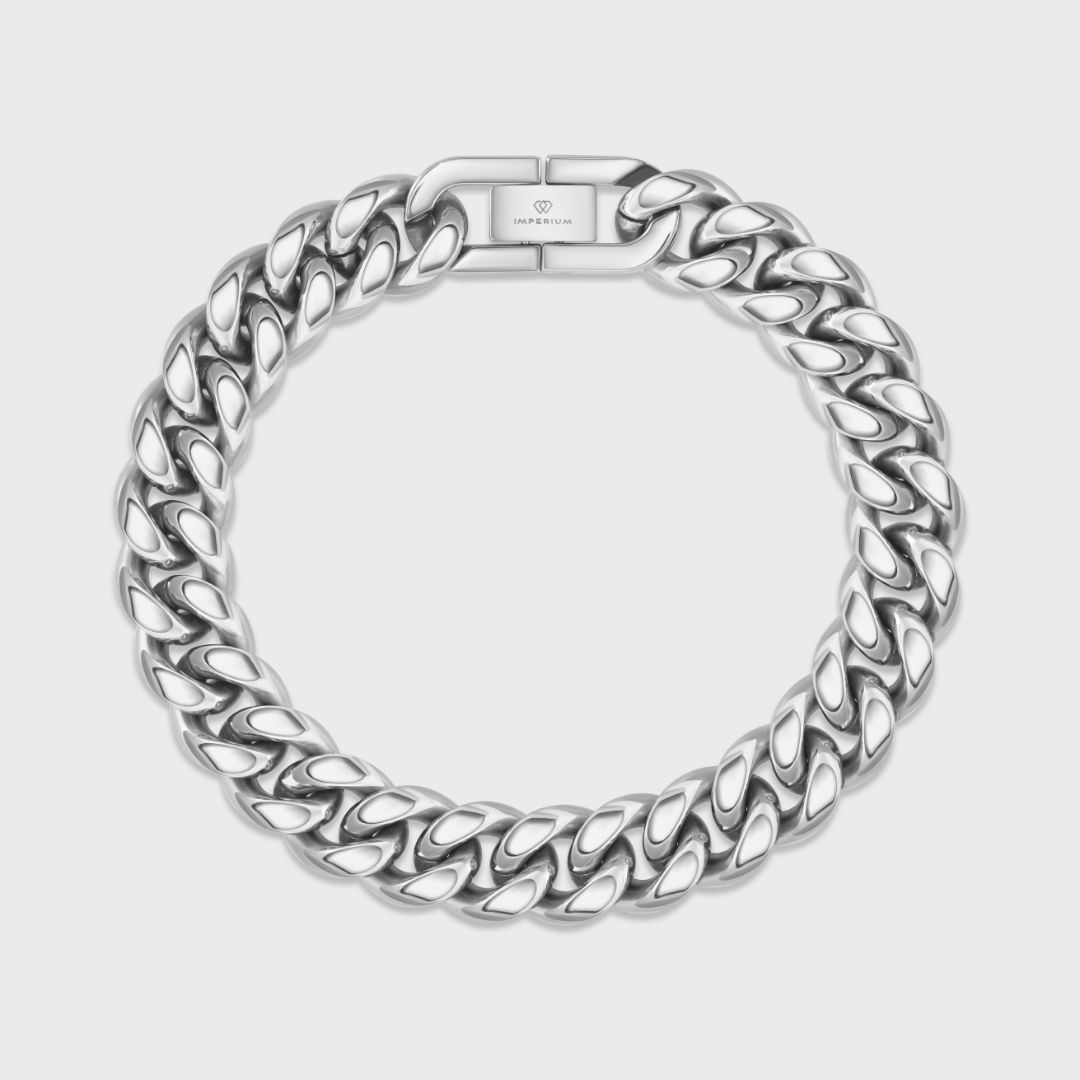 12mm Silver Cuban Link Bracelet for Men