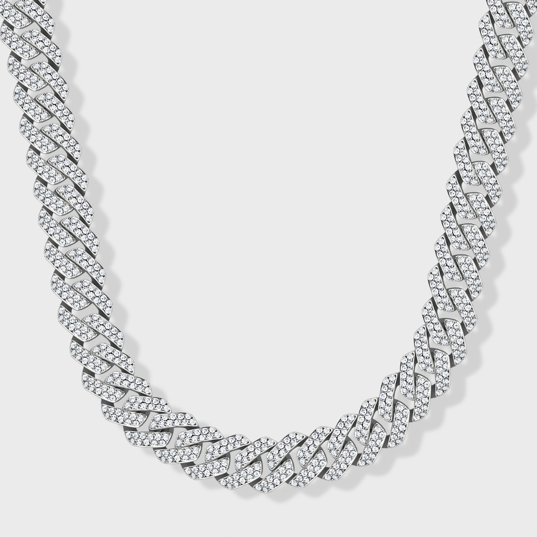 10mm Silver Iced Cuban Link Chain