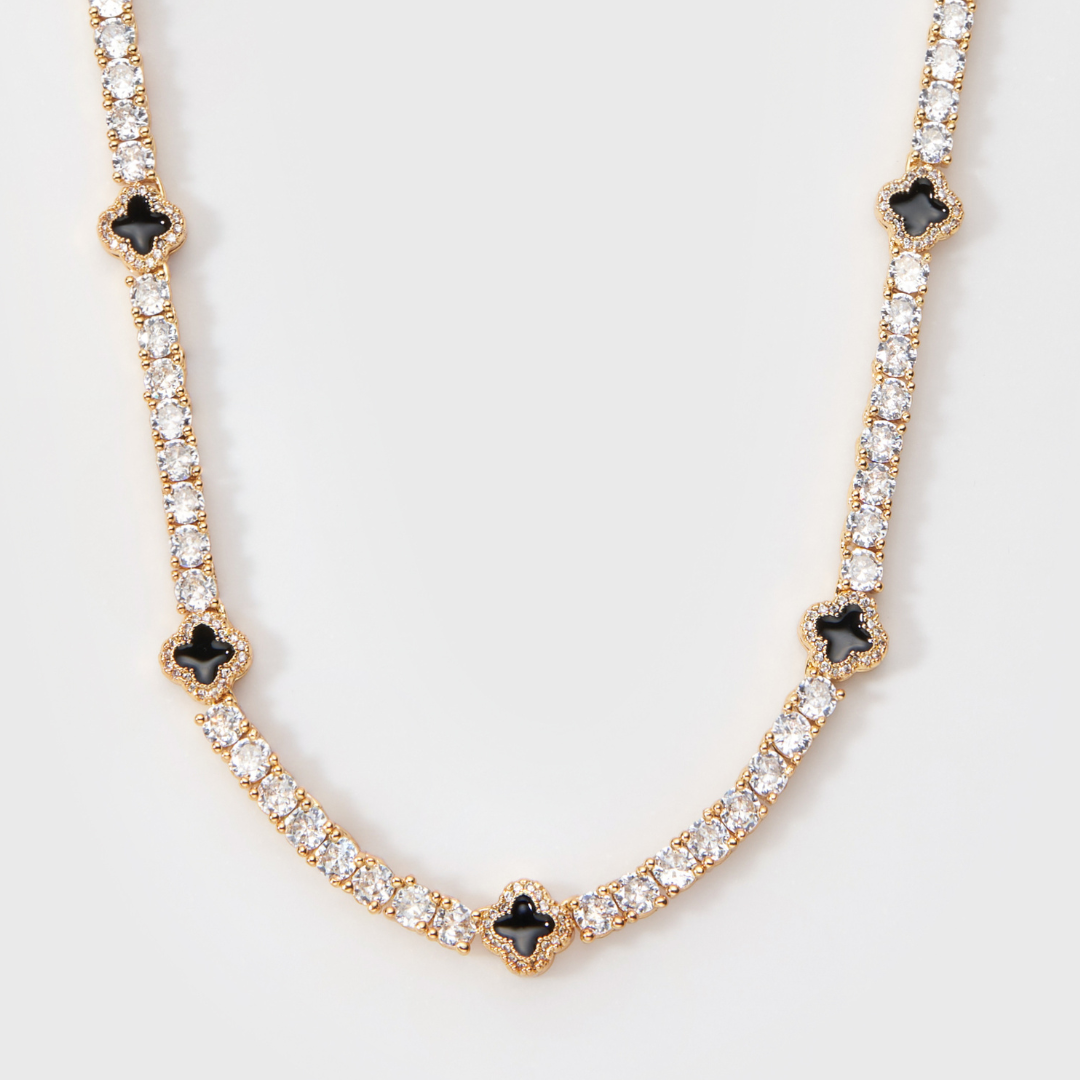 4mm Gold Black Clover Tennis Chain for Men