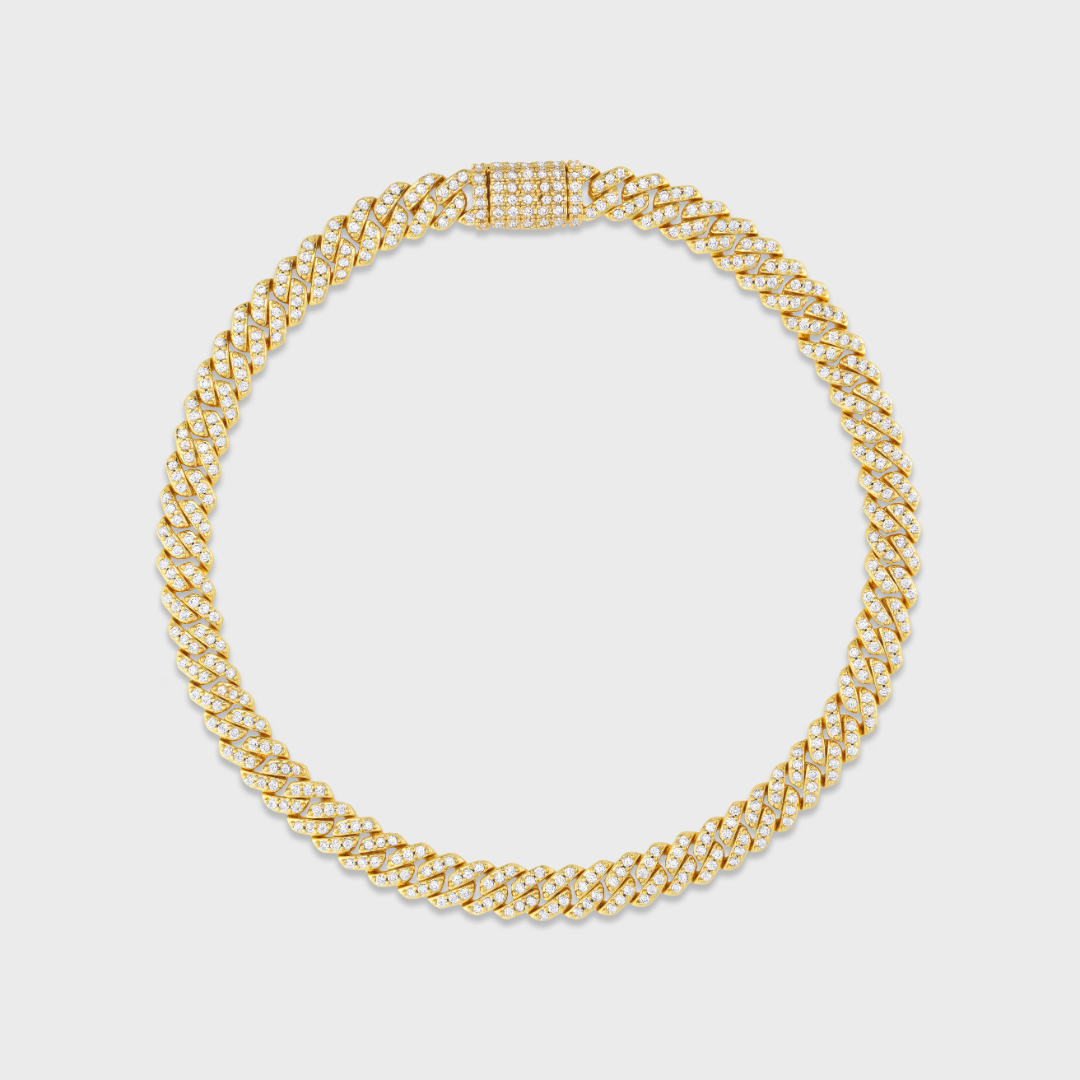Gold Cuban Chain Bracelet - 6mm Iced Micro Prong