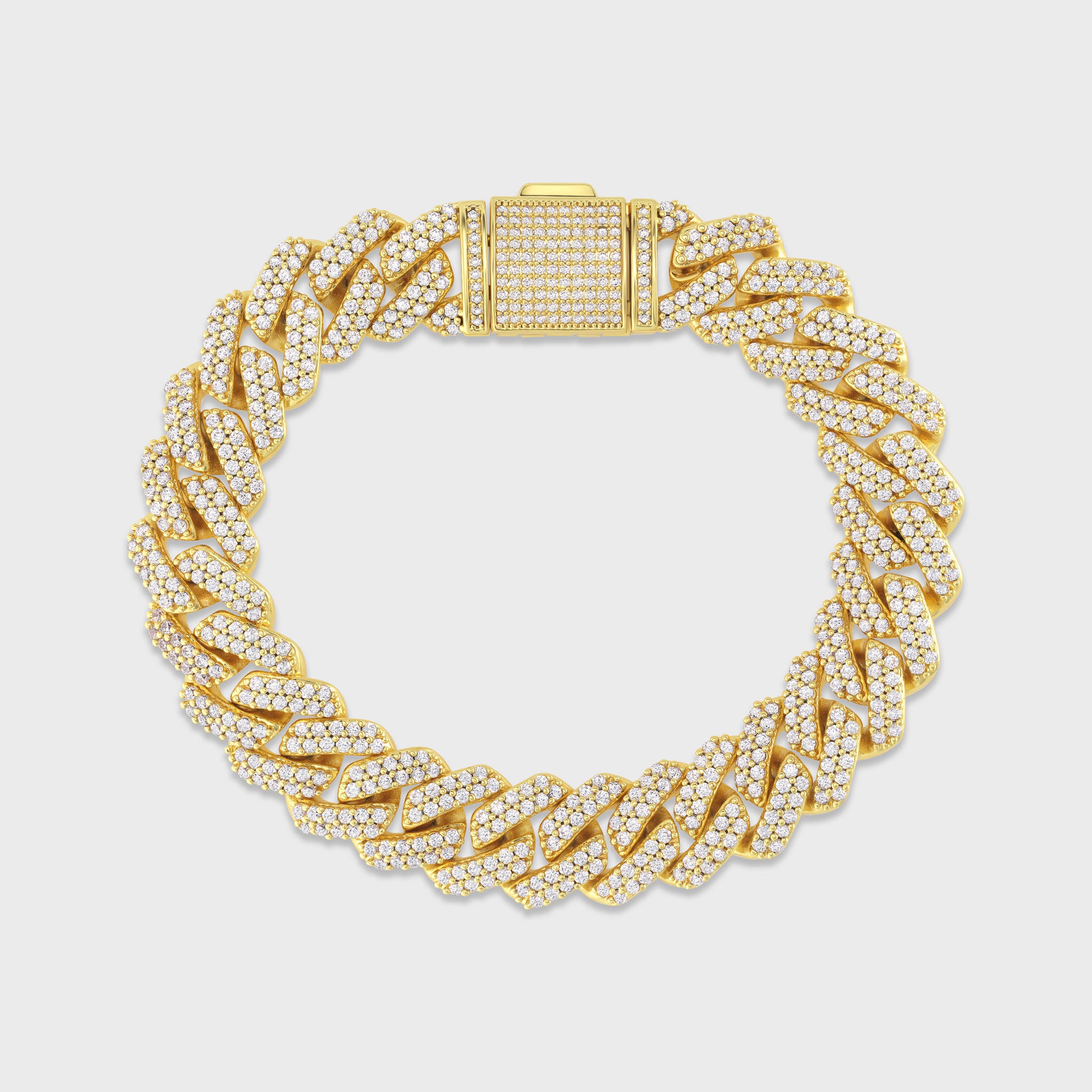 Gold Cuban Link Bracelet - 12mm Iced Prong Chain