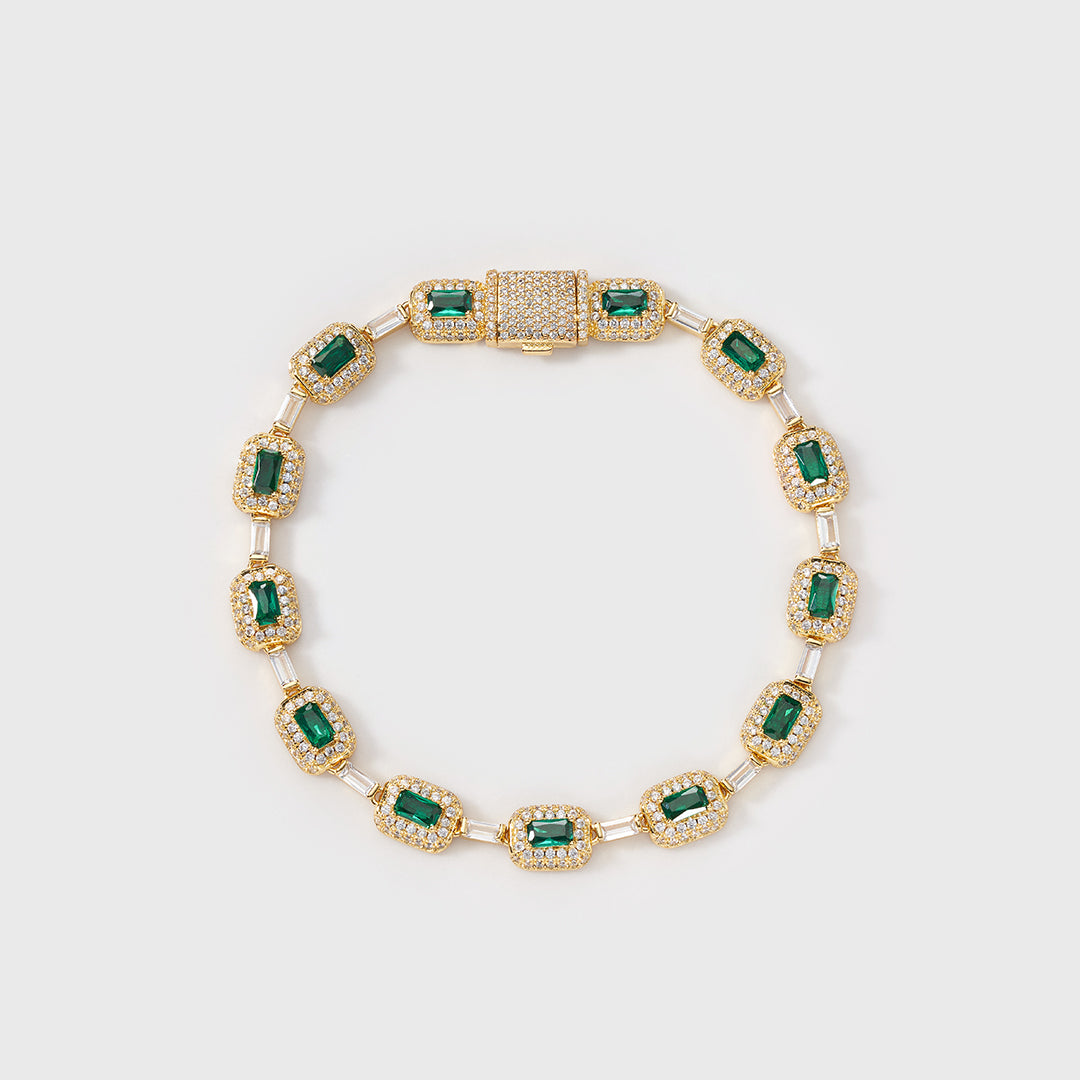 Gold Green Gemstone Bracelet - 7mm Beaded Elegance