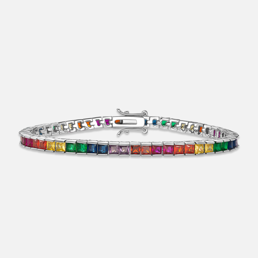 Silver Rainbow Tennis Bracelet - 4mm Elegant Jewelry