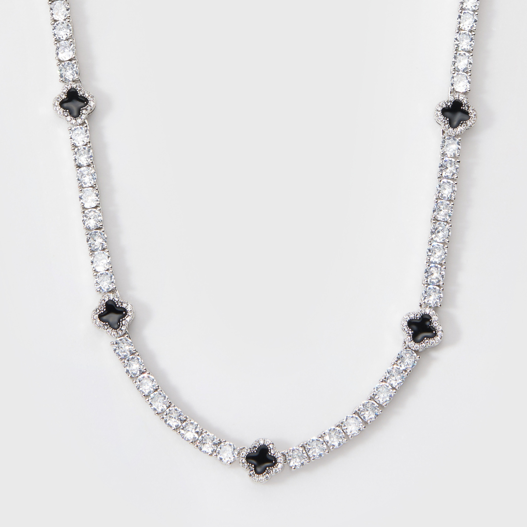4mm Silver Black Clover Tennis Chain