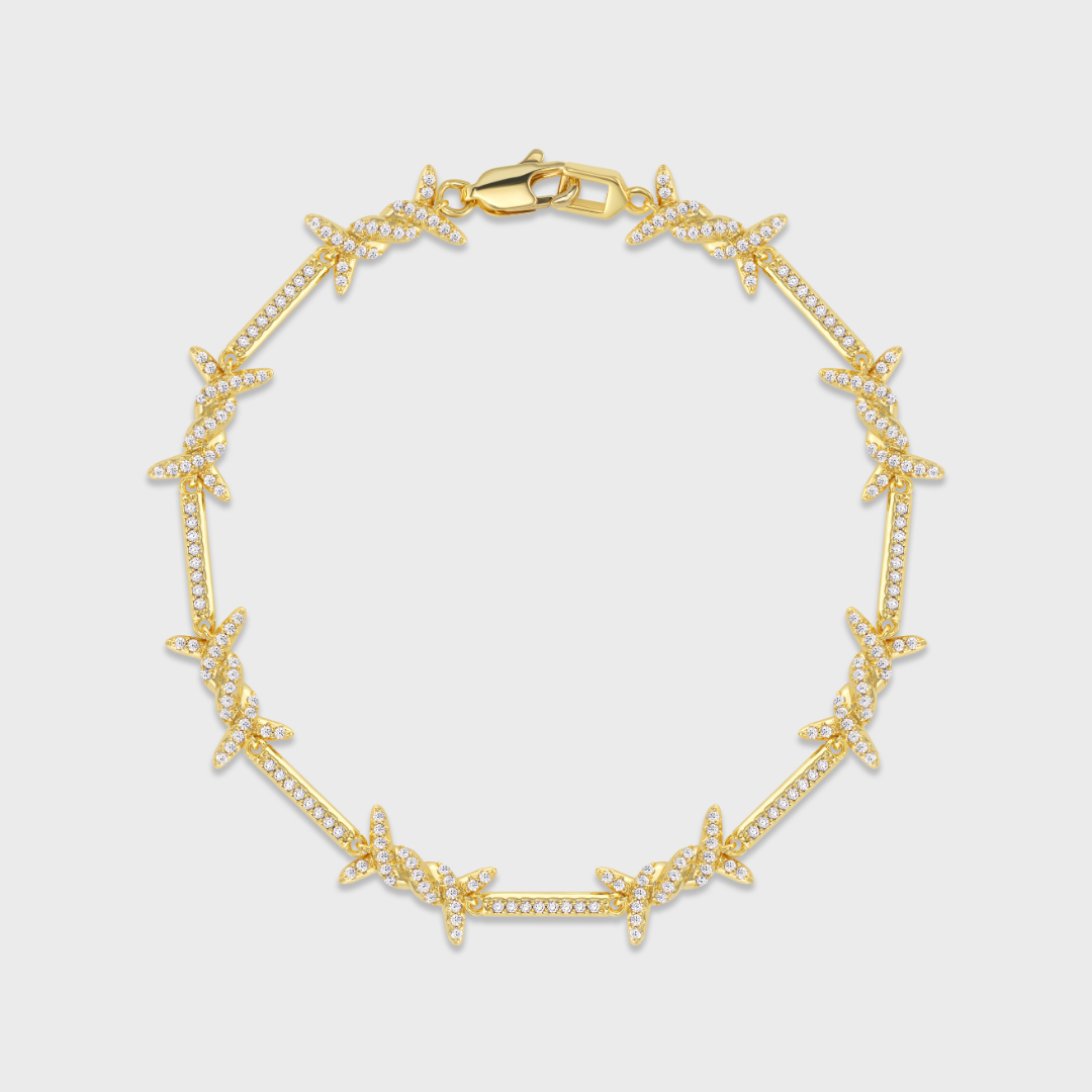Gold Iced Barbed Wire Bracelet - 6mm Men's Jewelry