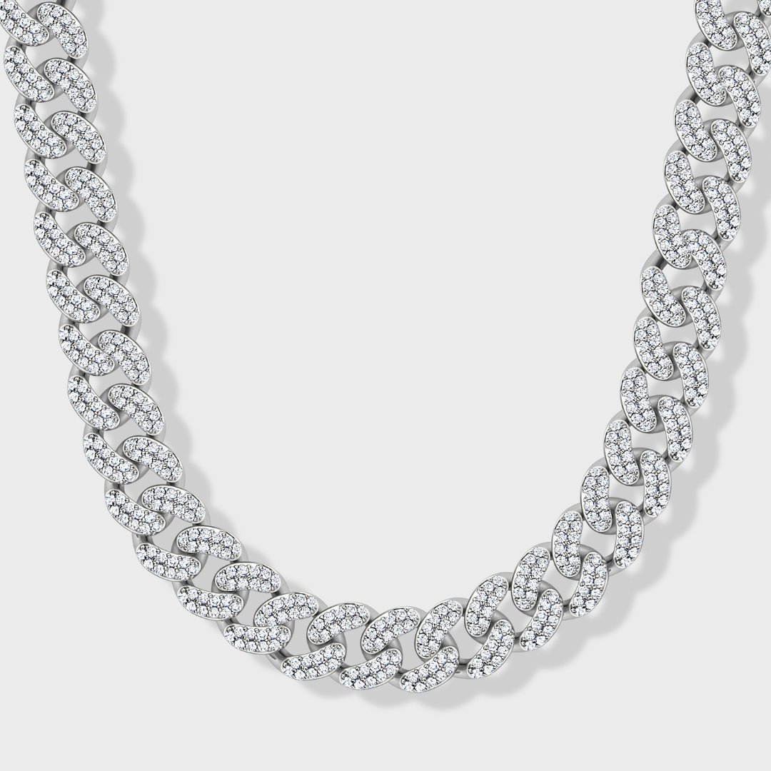 Silver Iced Cuban Chain - 12mm Men's Jewelry