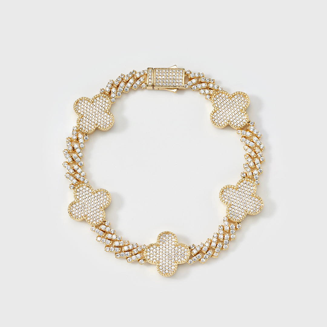 Gold Cuban Chain Bracelet - 8mm Clover Prong Design