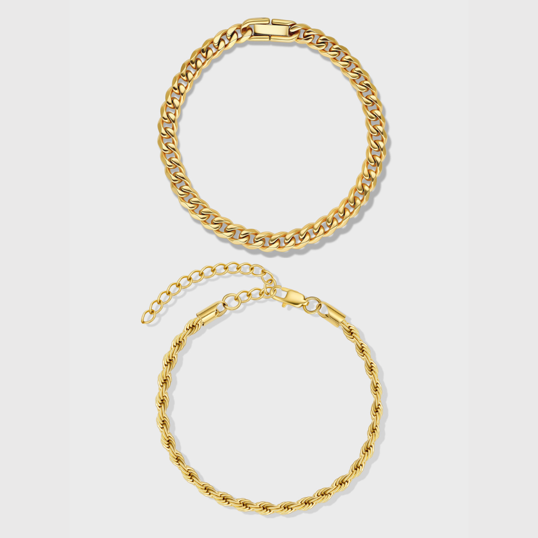 Gold Cuban & Rope Bracelet Stack Set