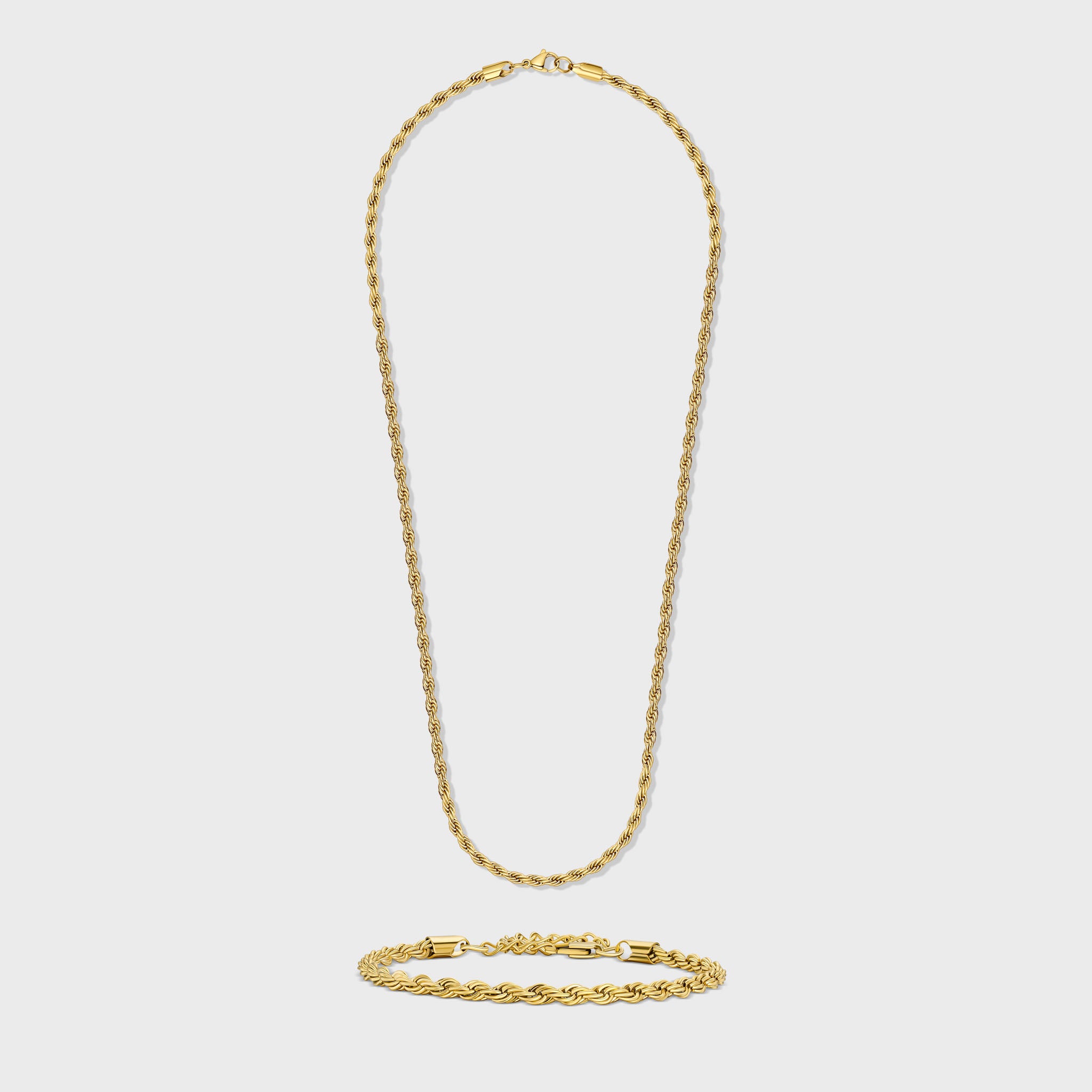 4mm Gold Rope Chain & Bracelet Set