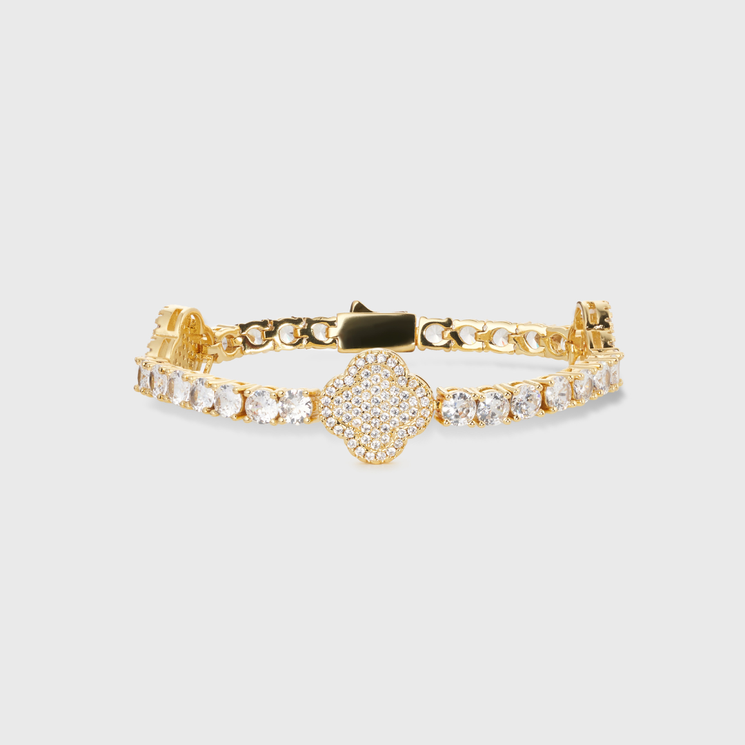 Gold Clover Tennis Bracelet - 4mm Elegant Charm