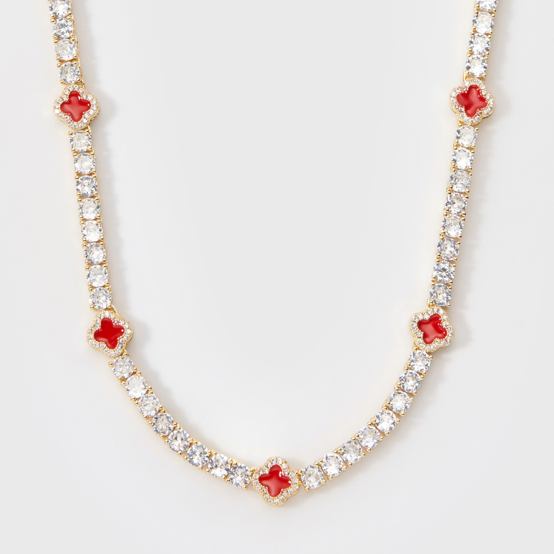 4mm Gold Red Clover Tennis Chain