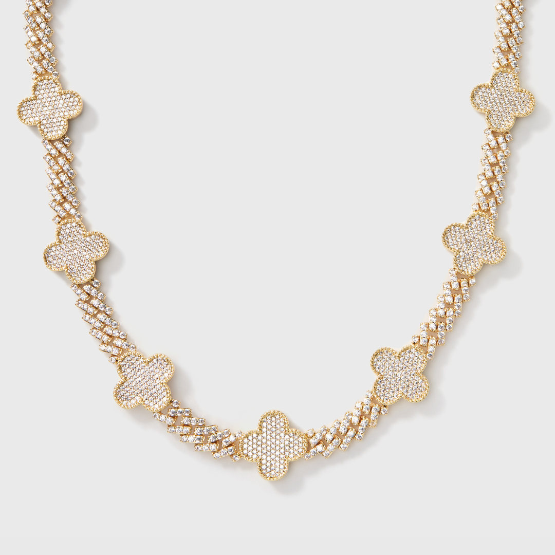 8mm Gold Clover Cuban Chain Necklace