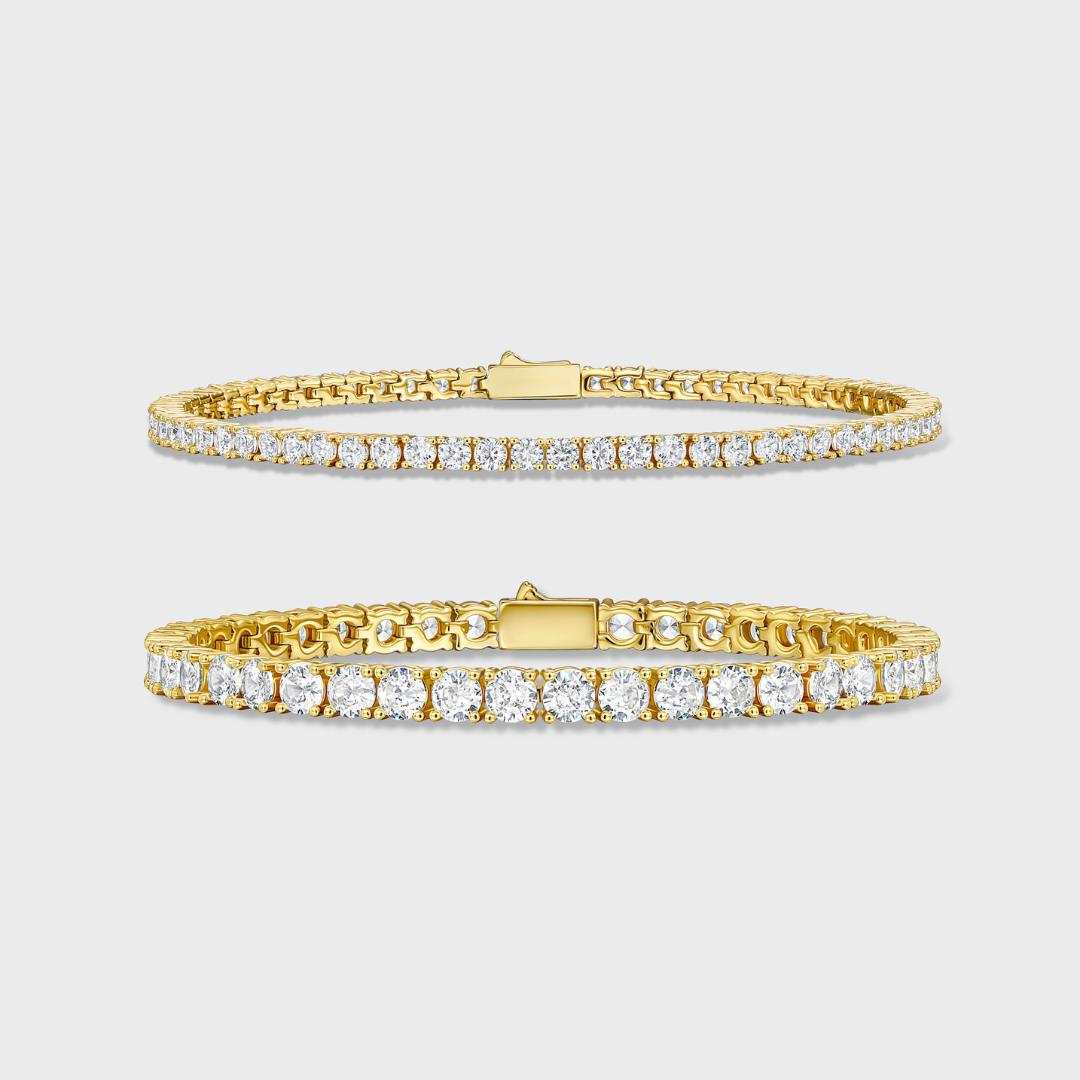 Gold 5mm & 3mm Tennis Bracelet Stack Set