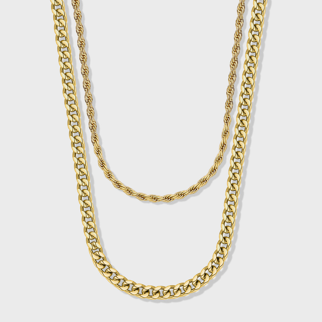 Gold Cuban & Rope Chain Bracelet Stack (5mm & 4mm)