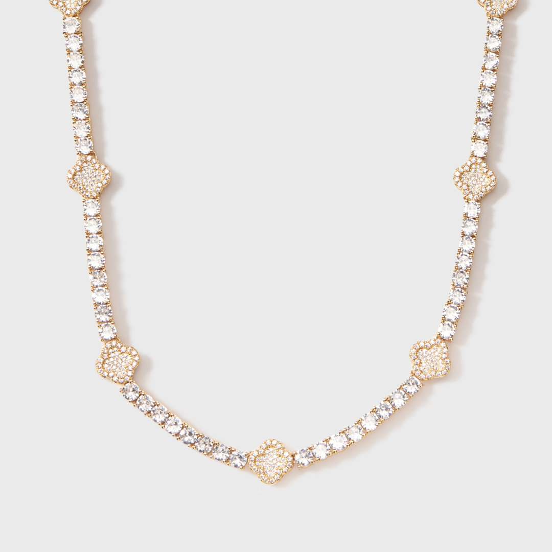 4mm Gold Clover Tennis Chain for Men & Women