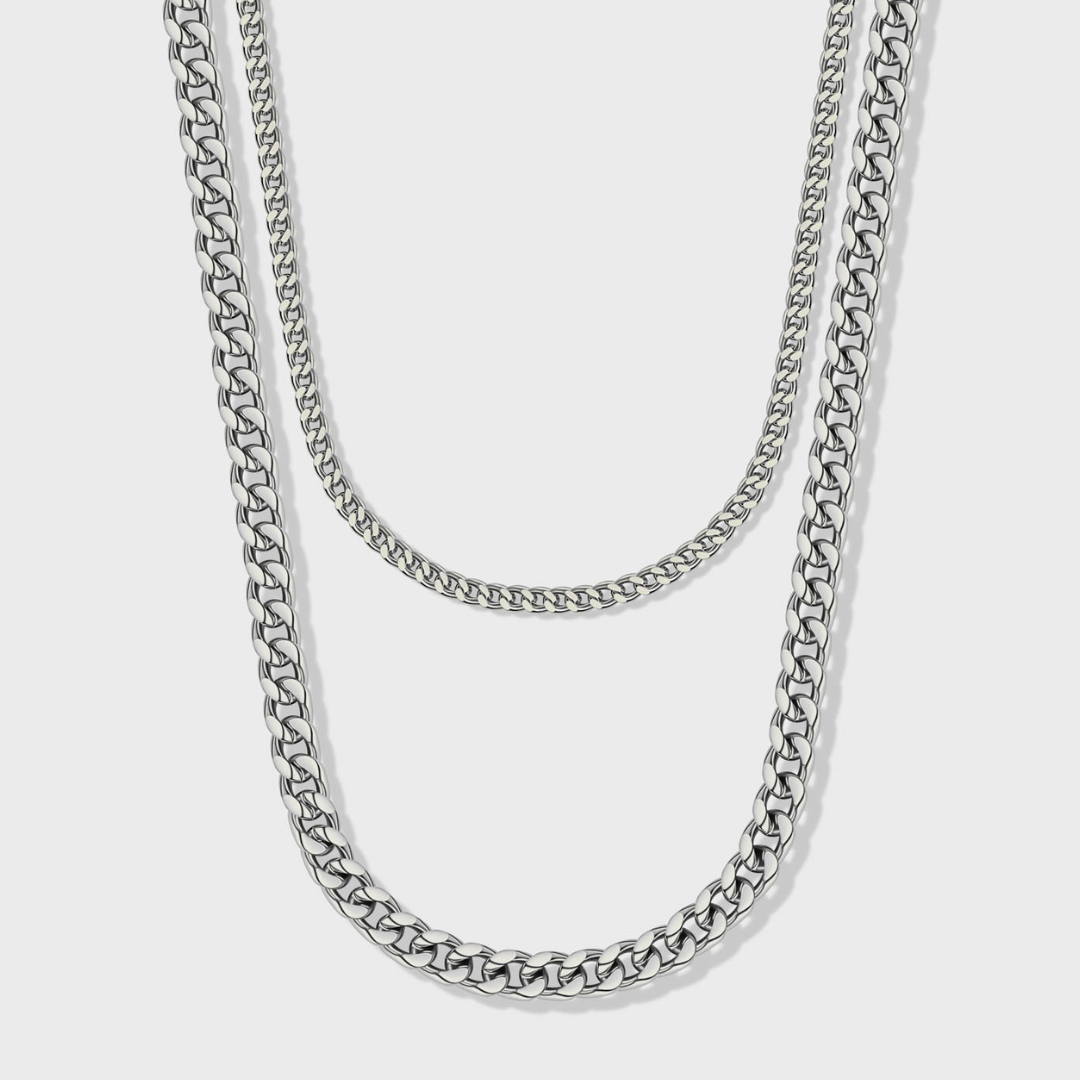 5mm & 3mm Silver Cuban & Franco Chain Stack