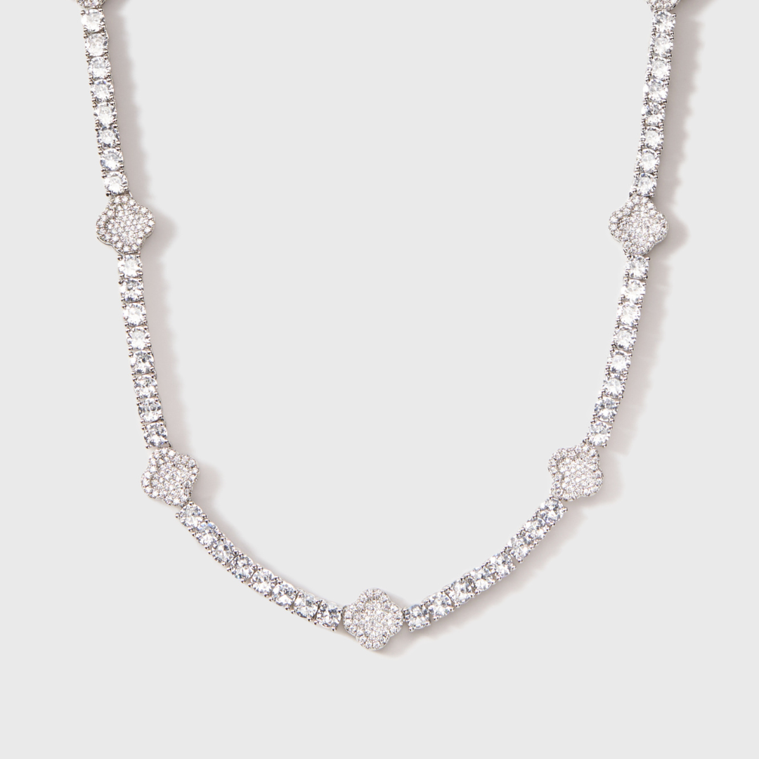 4mm Silver Clover Tennis Chain for Men & Women
