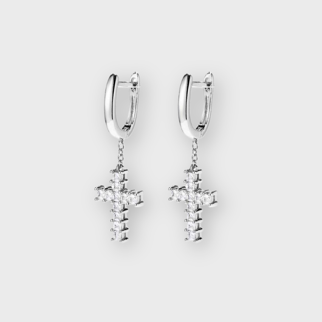 Silver Cross Stud Earrings for Women
