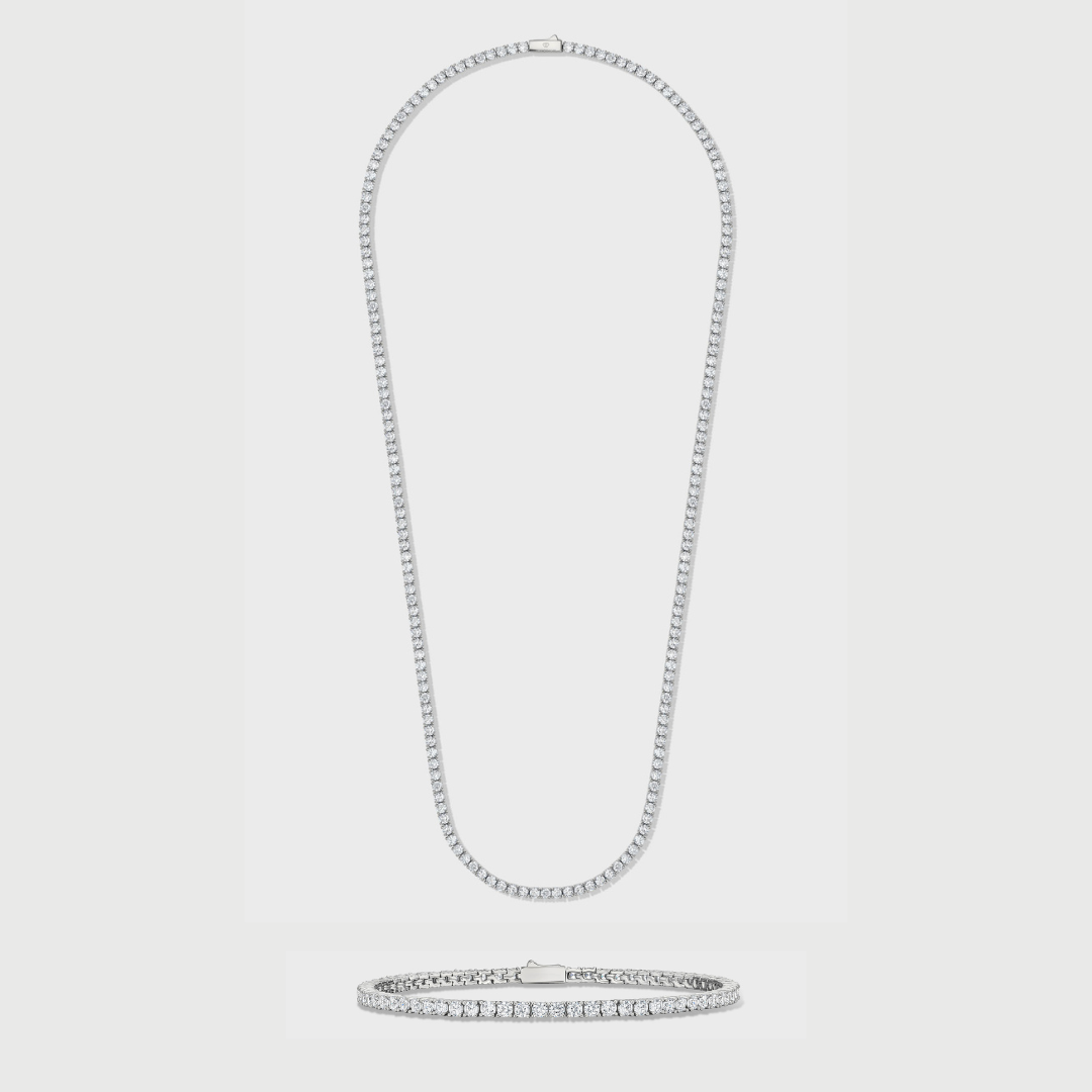 3mm Silver Tennis Chain & Bracelet Set